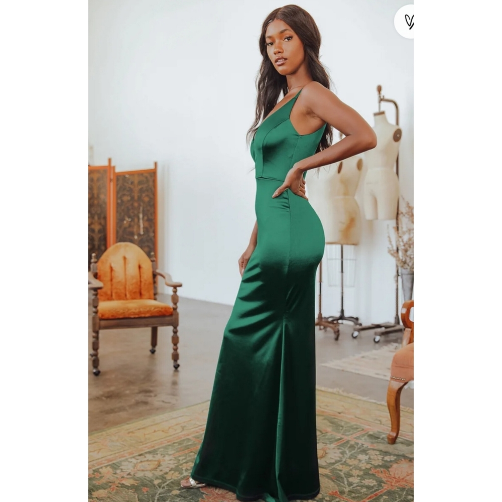 Lulus Melora Emerald Green Satin Sleeveless Maxi Dress